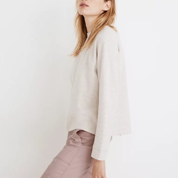 MADEWELL OATMEAL (RE)SOURCED PLUSH MOCKNECK BUTTON-BACK SWEATER TOP - Picture 3 of 5